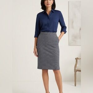 NWOT St. John Santana Knit Wool Blend Pencil Skirt Navy White Check US 2 Classic